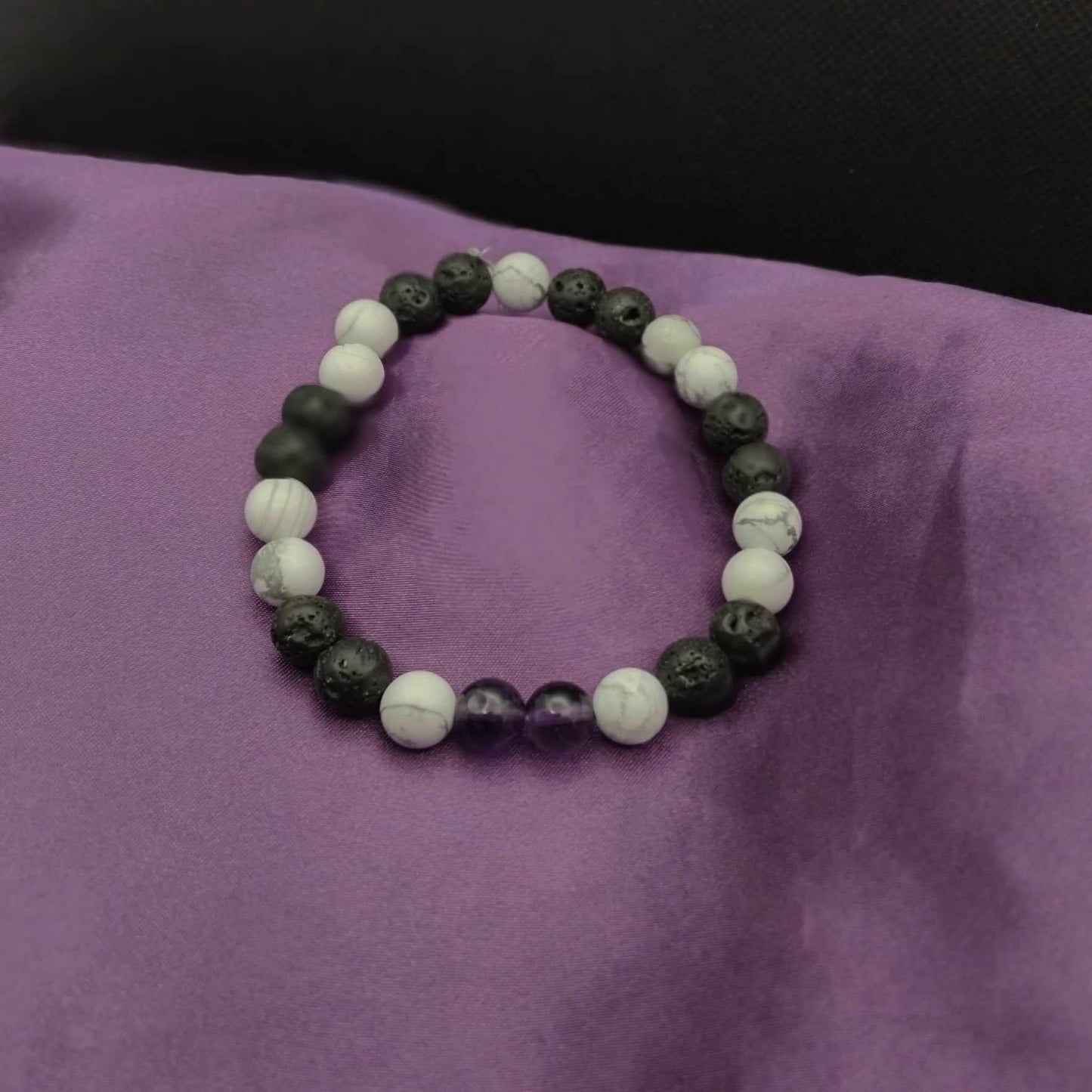 Bracelet Howlite & Améthyste & Pierre de Lave