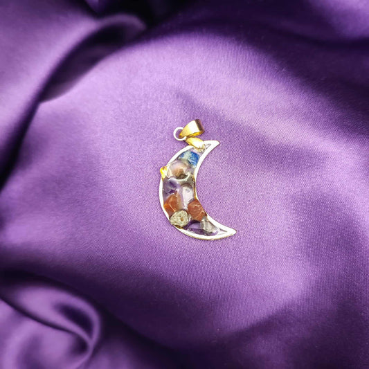 Pendentif lune 7 chakras (doré)