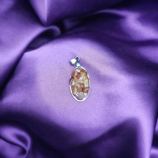 Pendentif ovale en Cornaline ( argenté )