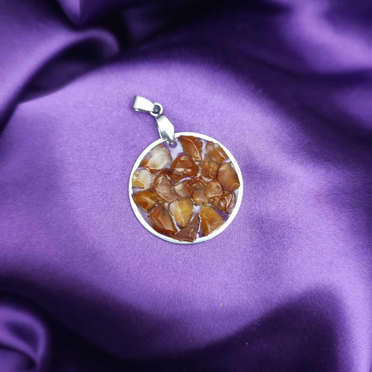 Pendentif rond en Cornaline ( argenté )