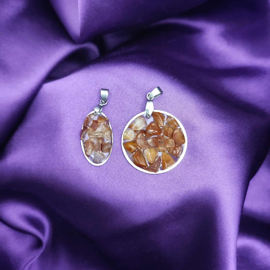 Pendentif ovale en Cornaline ( argenté )