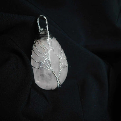 Pendentif Arbre de vie en Quartz Rose